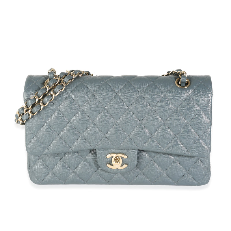 Grey Quilted Caviar Medium Classic Double Flap Bag