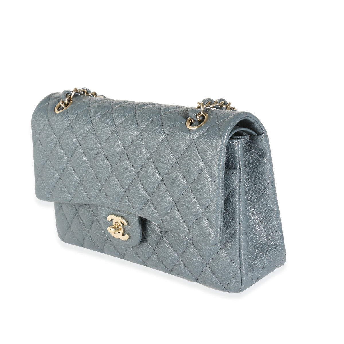 18B Grey Quilted Caviar Medium Classic Double Flap Bag