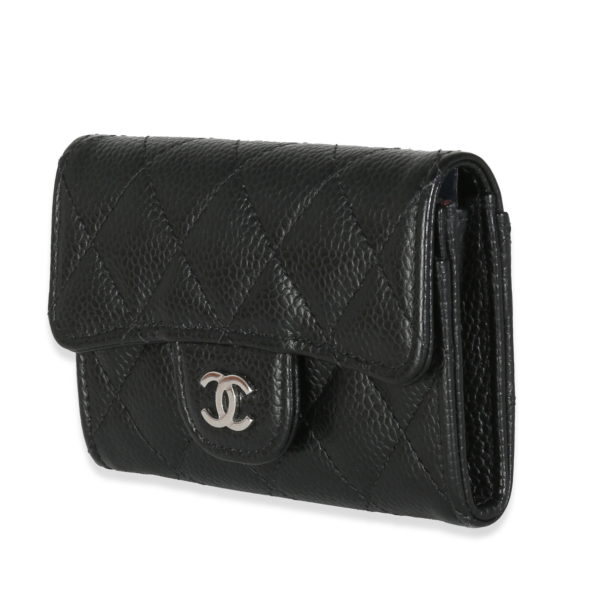 Black Quilted Caviar Flap Card Holder