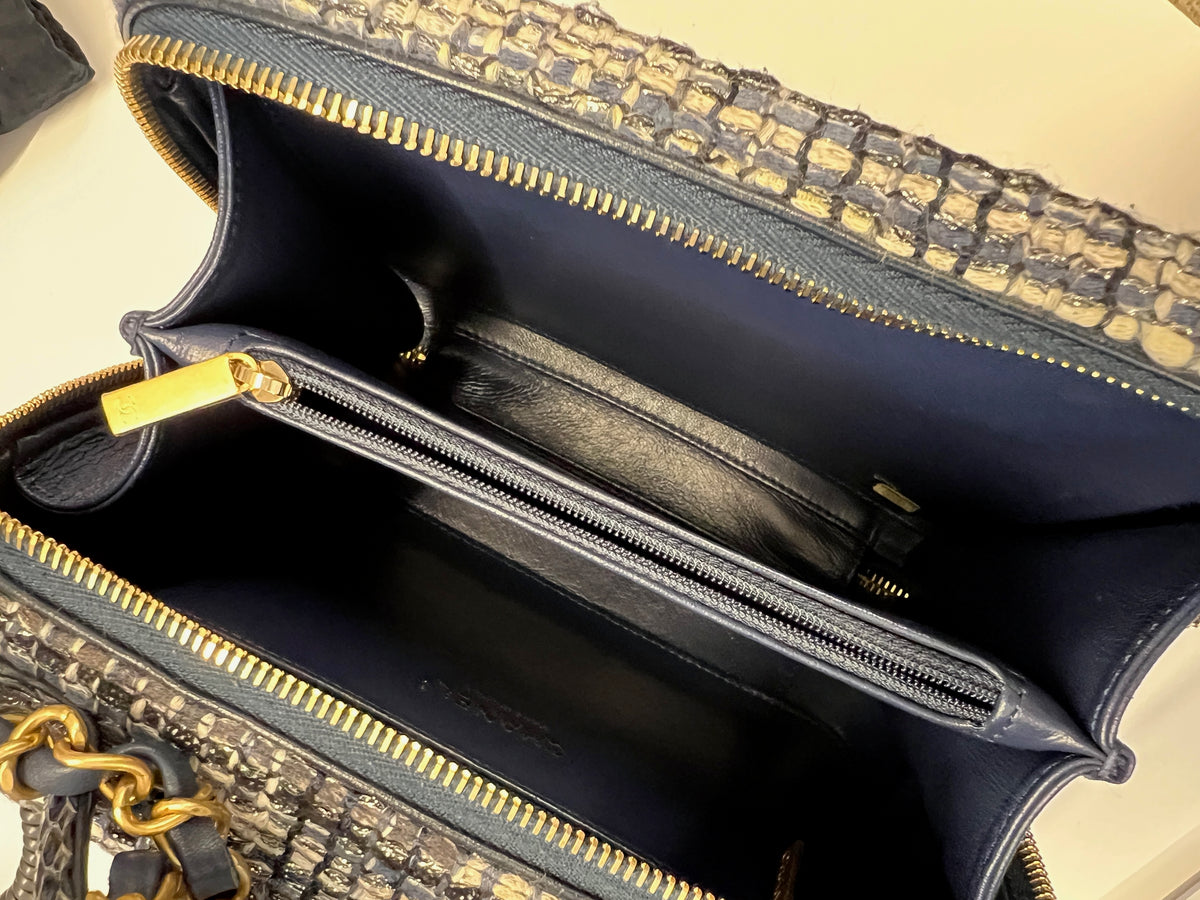 Navy Tweed Python Medium Filigree Vanity Case