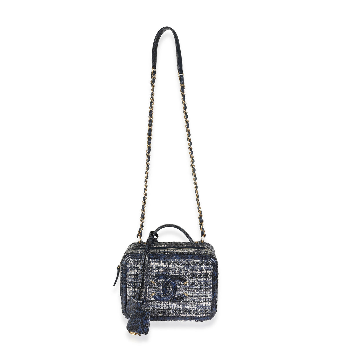 Navy Tweed Python Medium Filigree Vanity Case