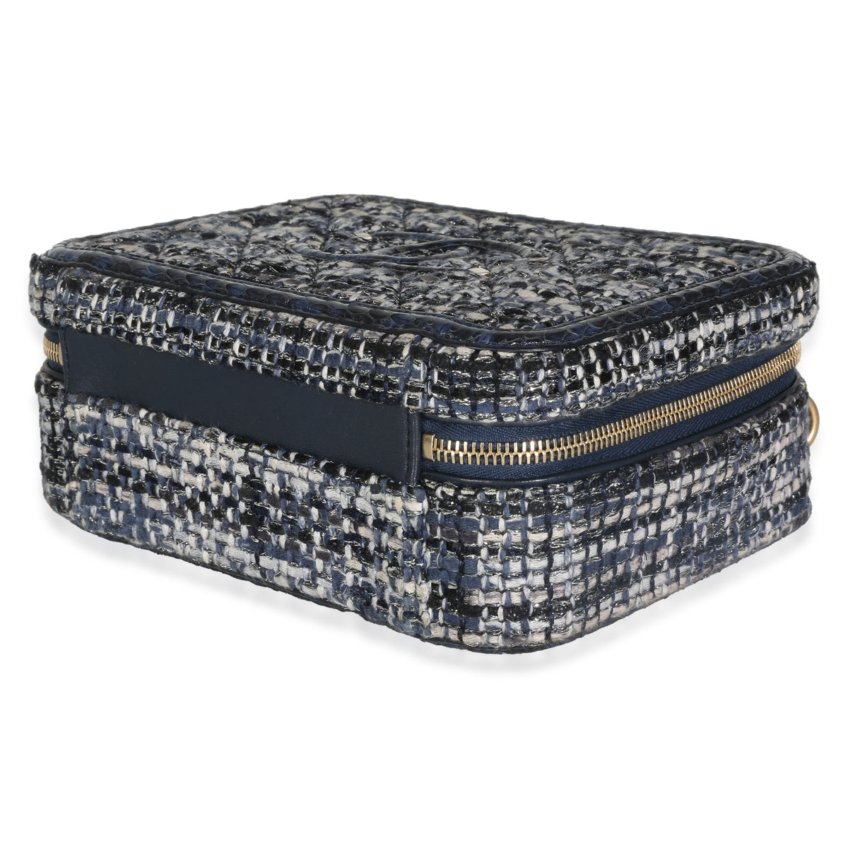 Navy Tweed Python Medium Filigree Vanity Case