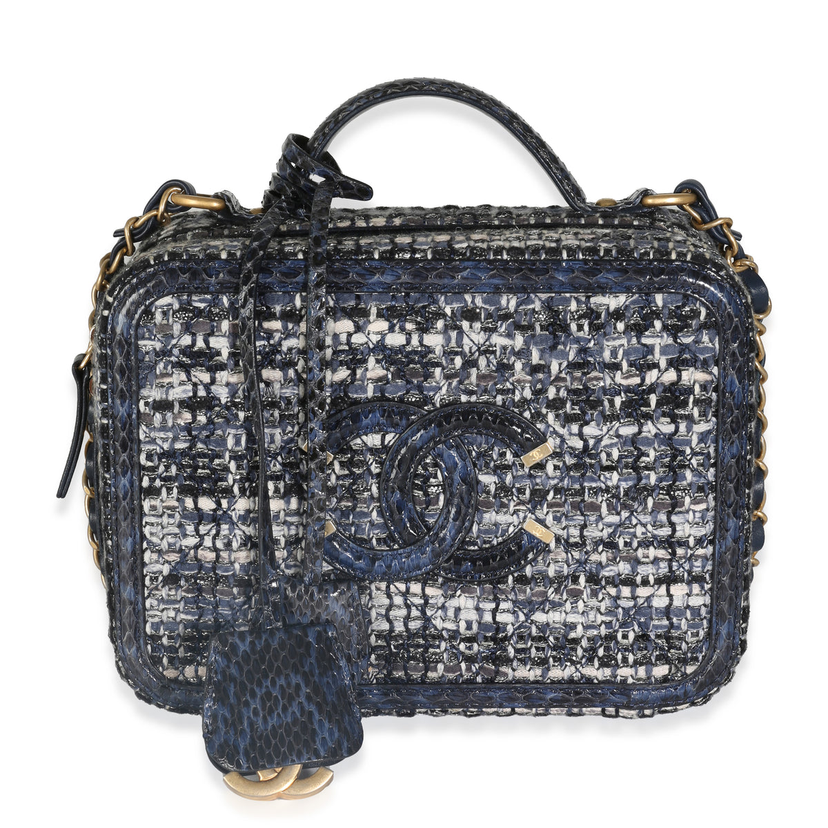 Navy Tweed Python Medium Filigree Vanity Case