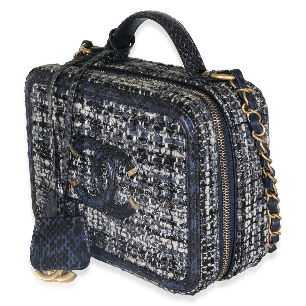 Navy Tweed Python Medium Filigree Vanity Case