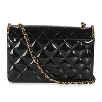 24A Black Quilted Patent Chain Around Heart Flap Bag