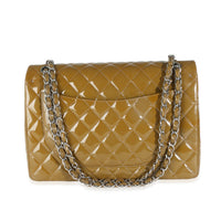 Khaki Quilted Patent Maxi Double Flap Bag