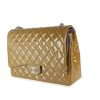 Khaki Quilted Patent Maxi Double Flap Bag