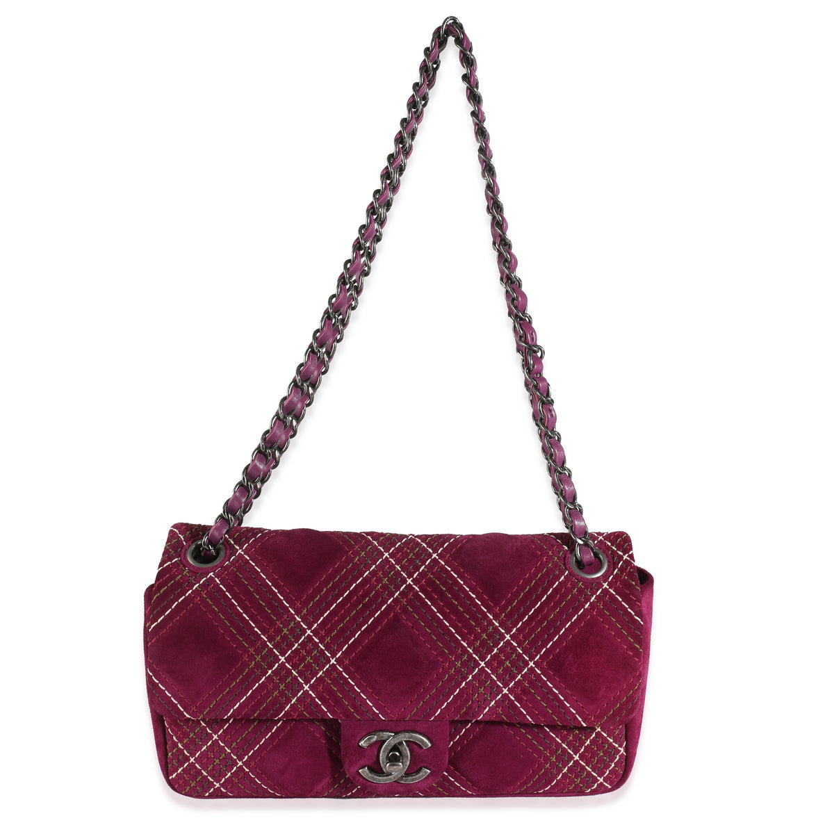 Purple Suede Paris Edinburgh Medium Saltire Flap Bag