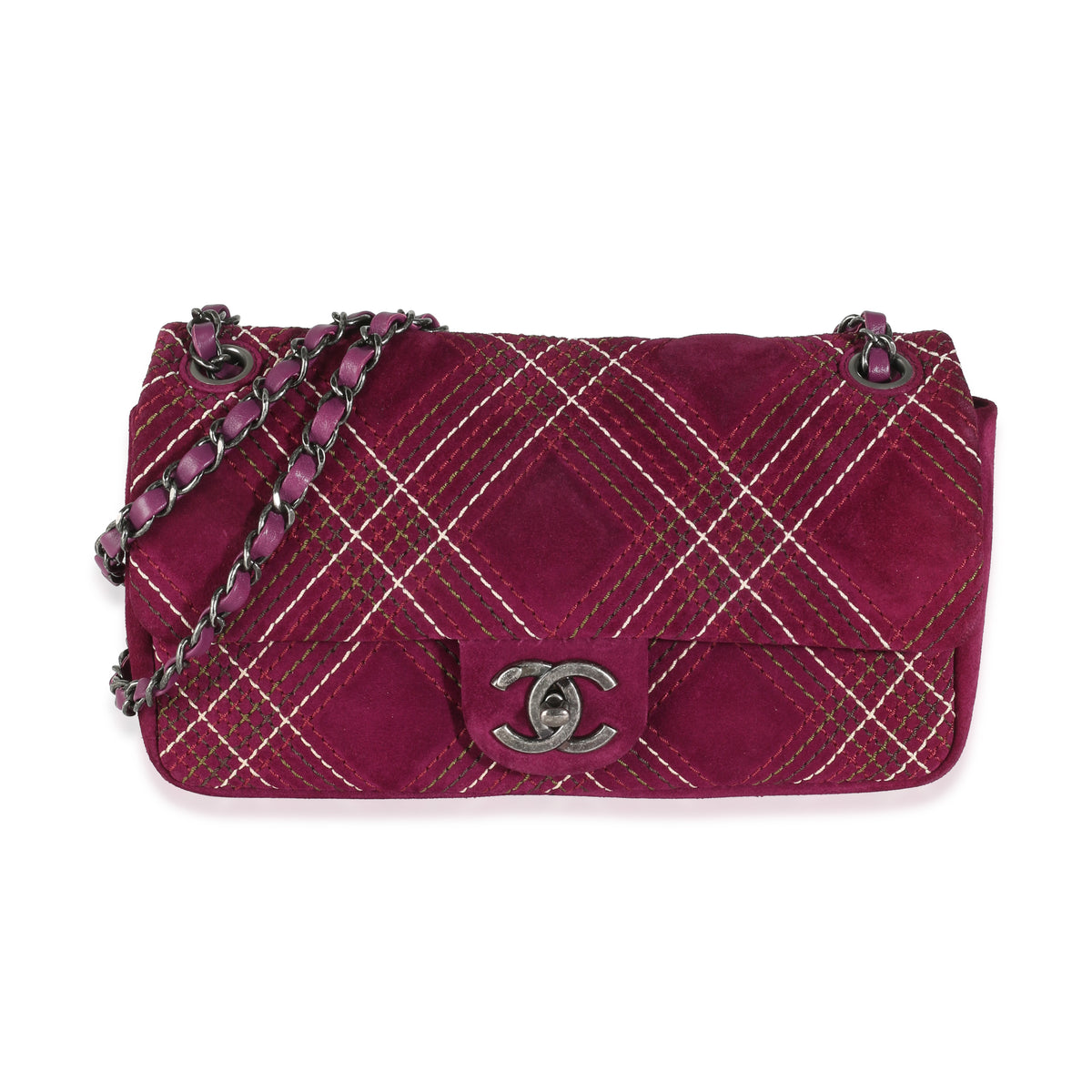 Purple Suede Paris Edinburgh Medium Saltire Flap Bag