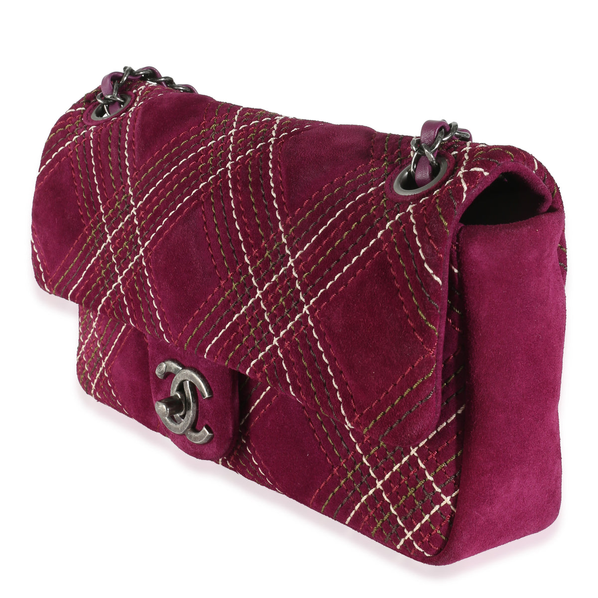 Purple Suede Paris Edinburgh Medium Saltire Flap Bag