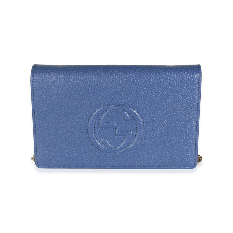 Blue Dollar Calfskin Interlocking G Chain Wallet