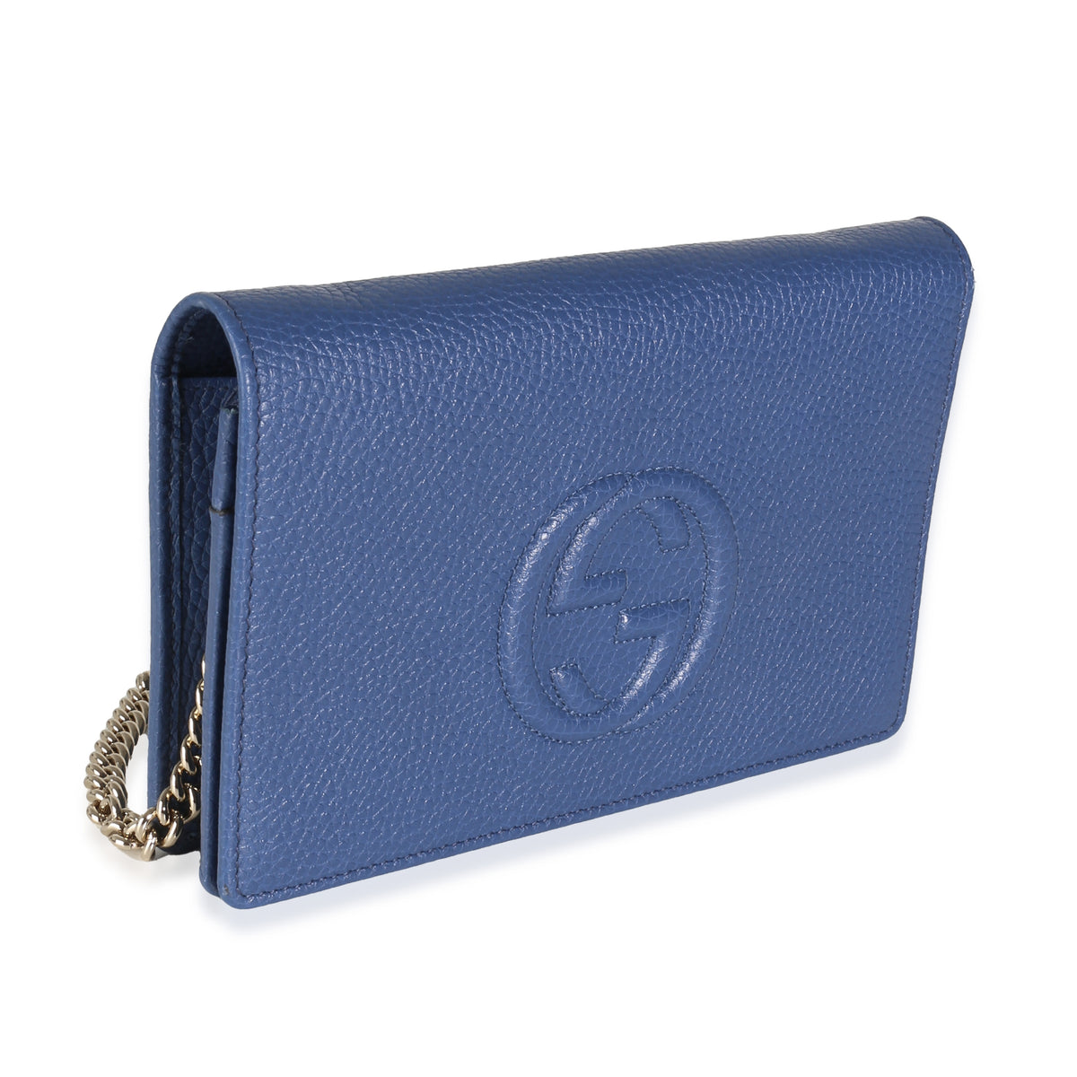 Blue Dollar Calfskin Interlocking G Chain Wallet