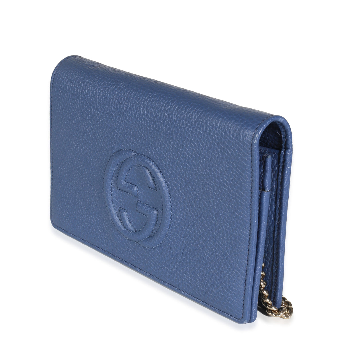 Blue Dollar Calfskin Interlocking G Chain Wallet