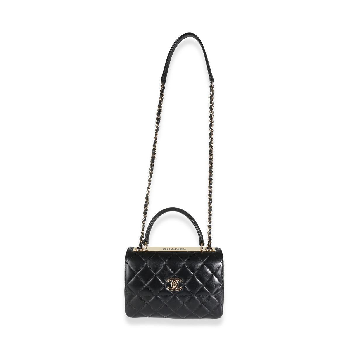 Black Quilted Lambskin Small Trendy Top Handle Flap Bag