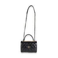 Black Quilted Lambskin Medium Trendy Top Handle Flap Bag