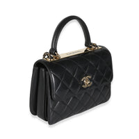 Black Quilted Lambskin Small Trendy Top Handle Flap Bag