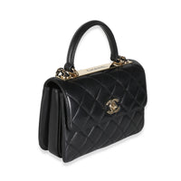 Black Quilted Lambskin Medium Trendy Top Handle Flap Bag