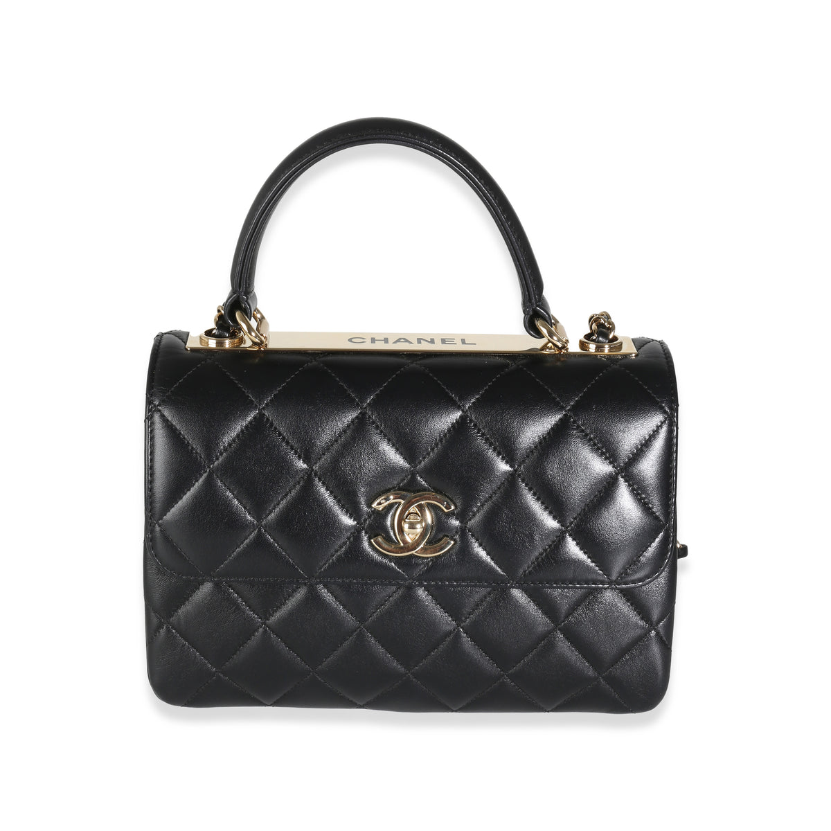 Black Quilted Lambskin Medium Trendy Top Handle Flap Bag