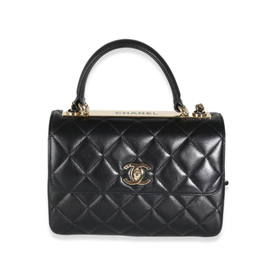 Black Quilted Lambskin Small Trendy Top Handle Flap Bag