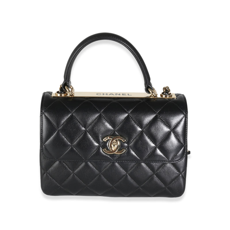 Black Quilted Lambskin Medium Trendy Top Handle Flap Bag