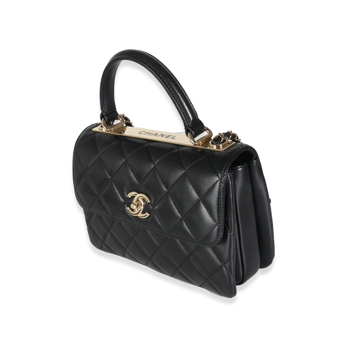 Black Quilted Lambskin Small Trendy Top Handle Flap Bag