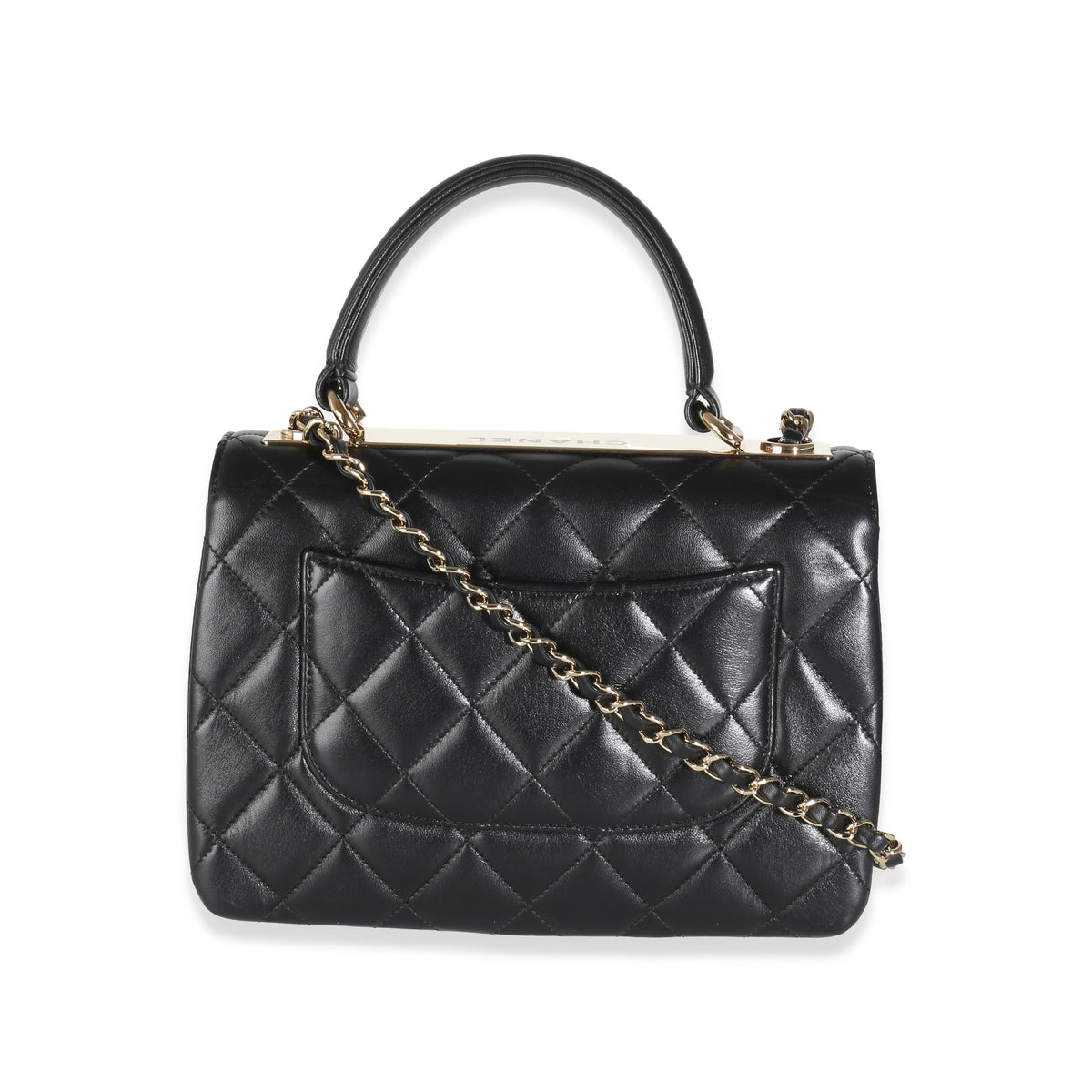 Black Quilted Lambskin Medium Trendy Top Handle Flap Bag