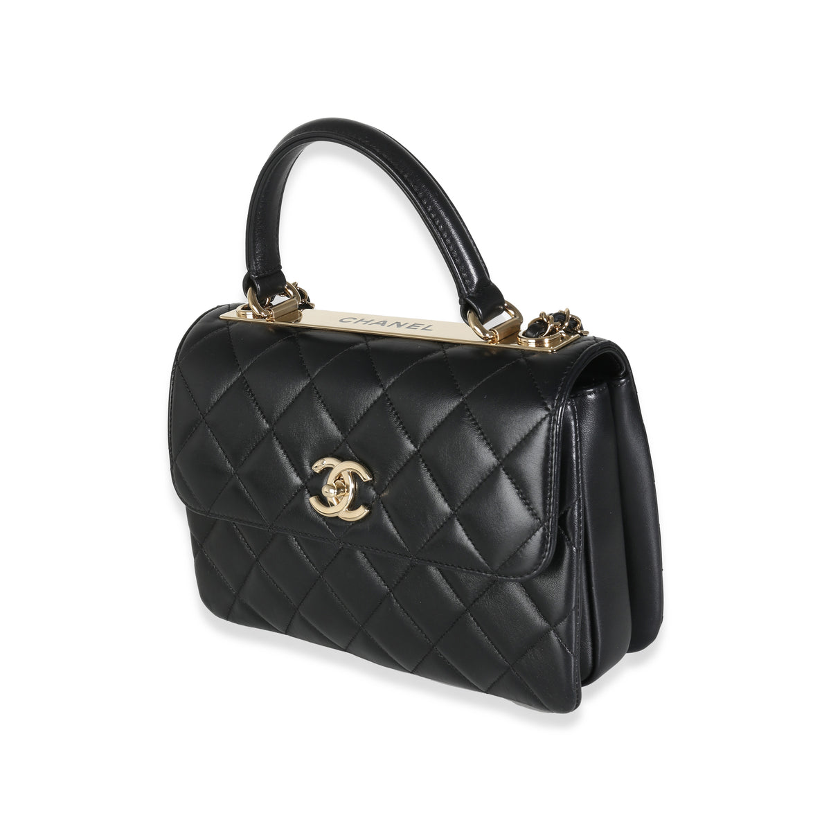 Black Quilted Lambskin Medium Trendy Top Handle Flap Bag