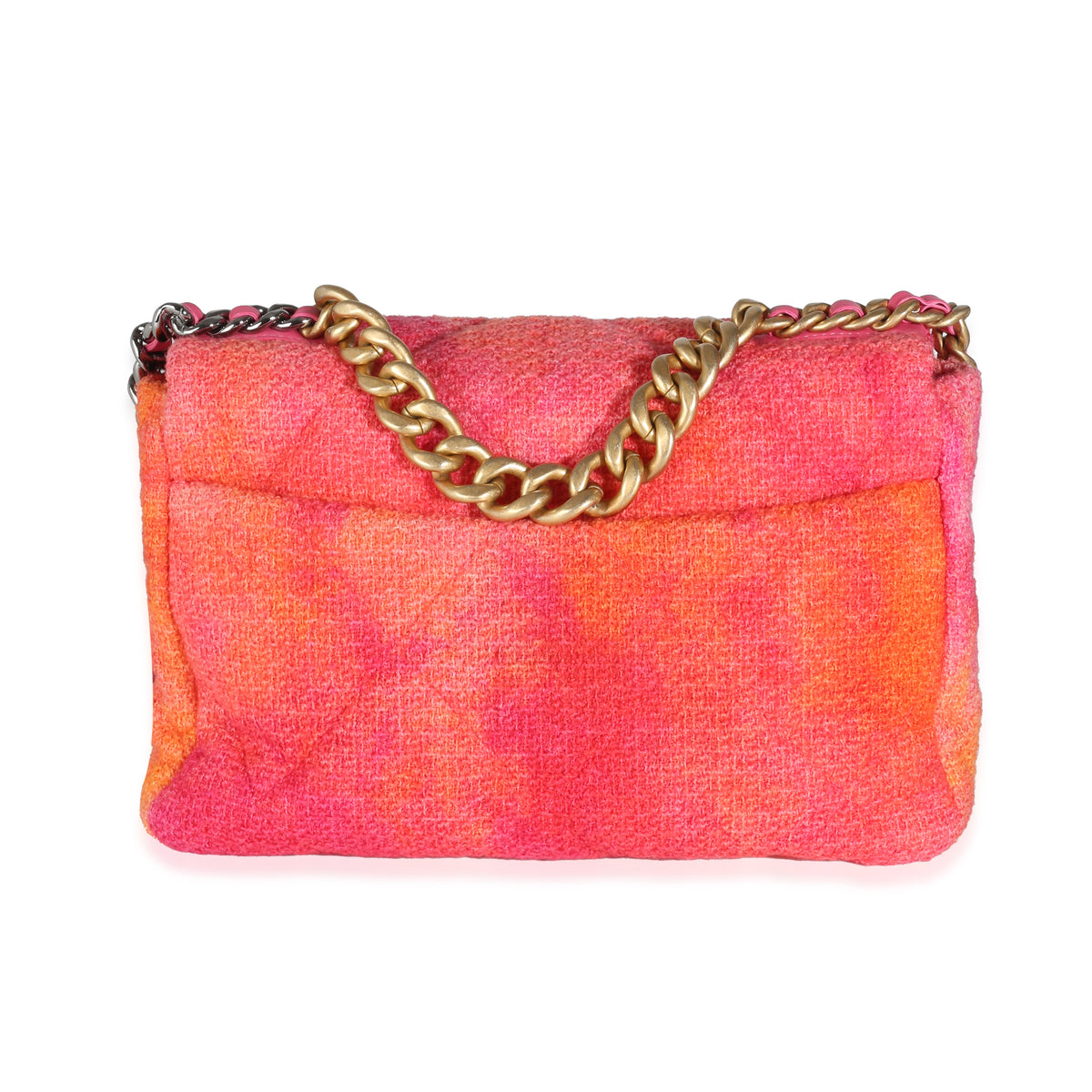 Pink Orange Quilted Tweed Large Chanel 19 Flap Bag