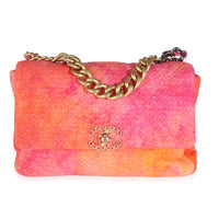 Pink Orange Quilted Tweed Large Chanel 19 Flap Bag