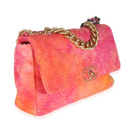 Pink Orange Quilted Tweed Large Chanel 19 Flap Bag