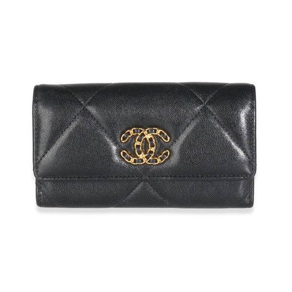 Black Shiny Quilted Lambskin Chanel 19 Flap Wallet