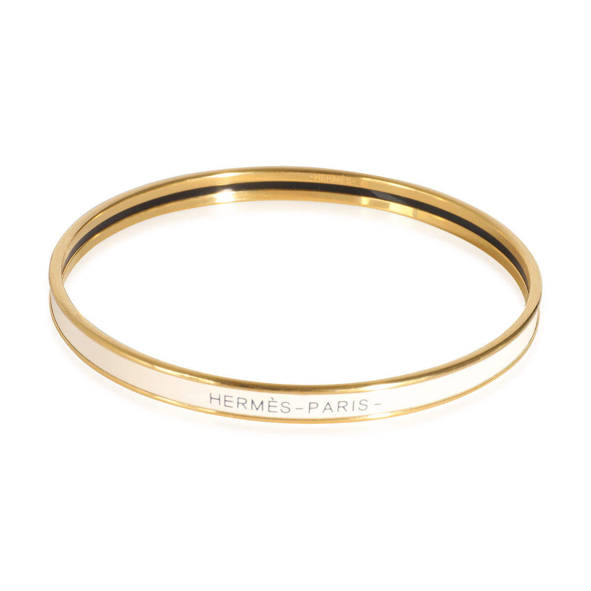 Hermes Extra Narrow Uni Bangle In Creme Yellow Gold Plated, 70MM