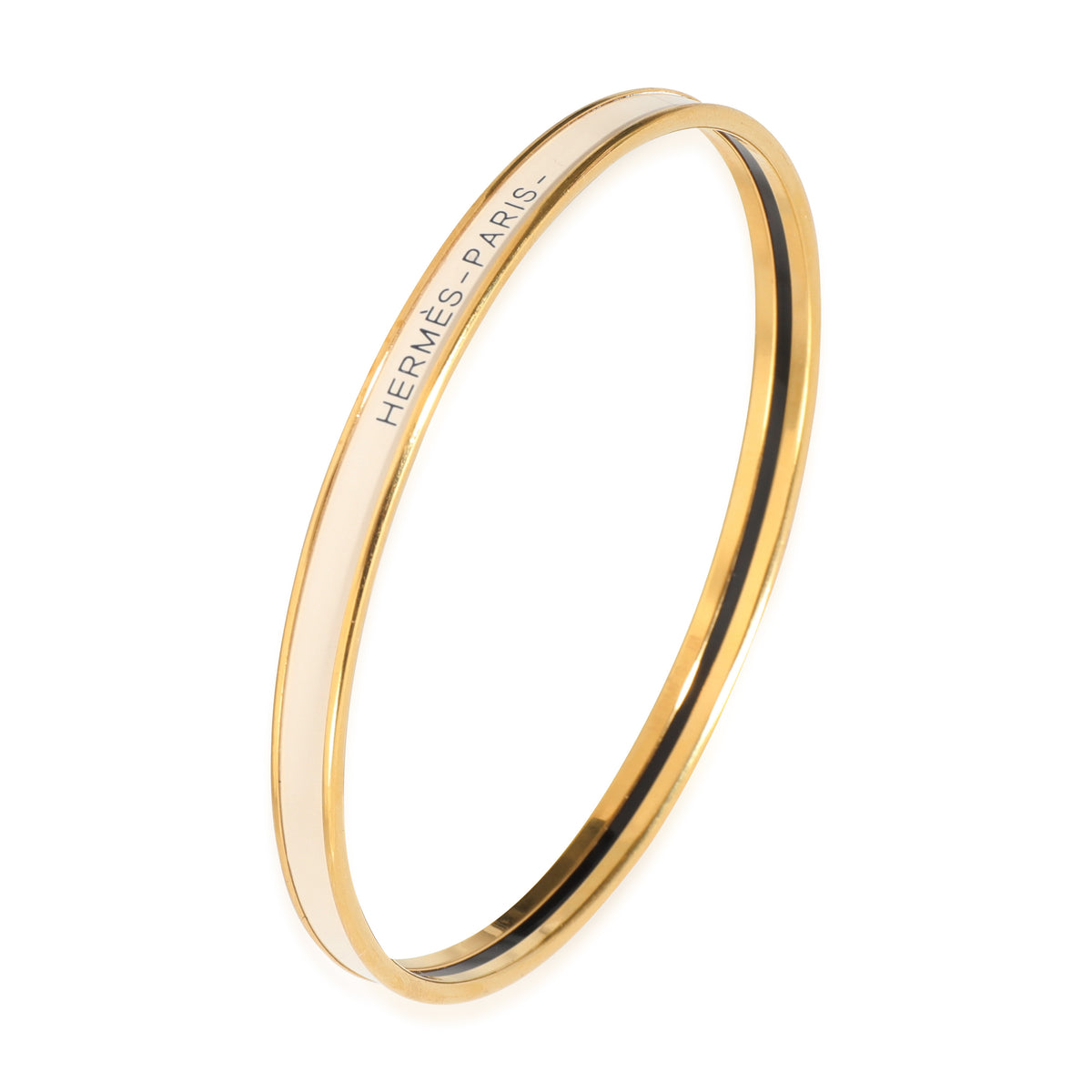 Hermes Extra Narrow Uni Bangle In Creme Yellow Gold Plated, 70MM