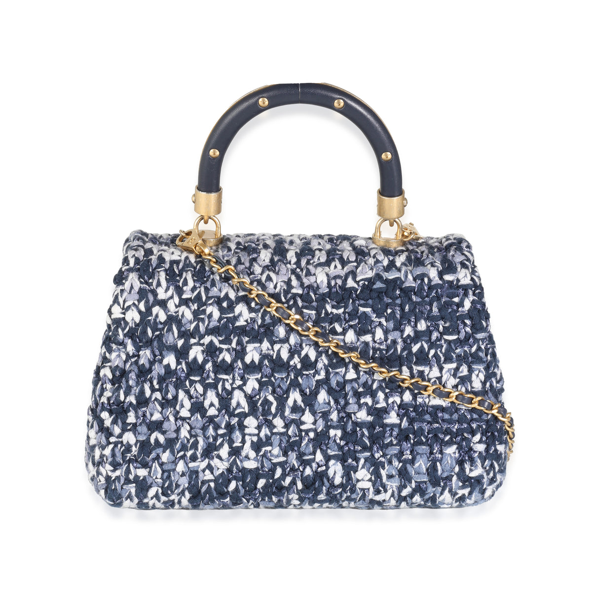 Blue Crochet Mini Coco Top Handle Flap Bag