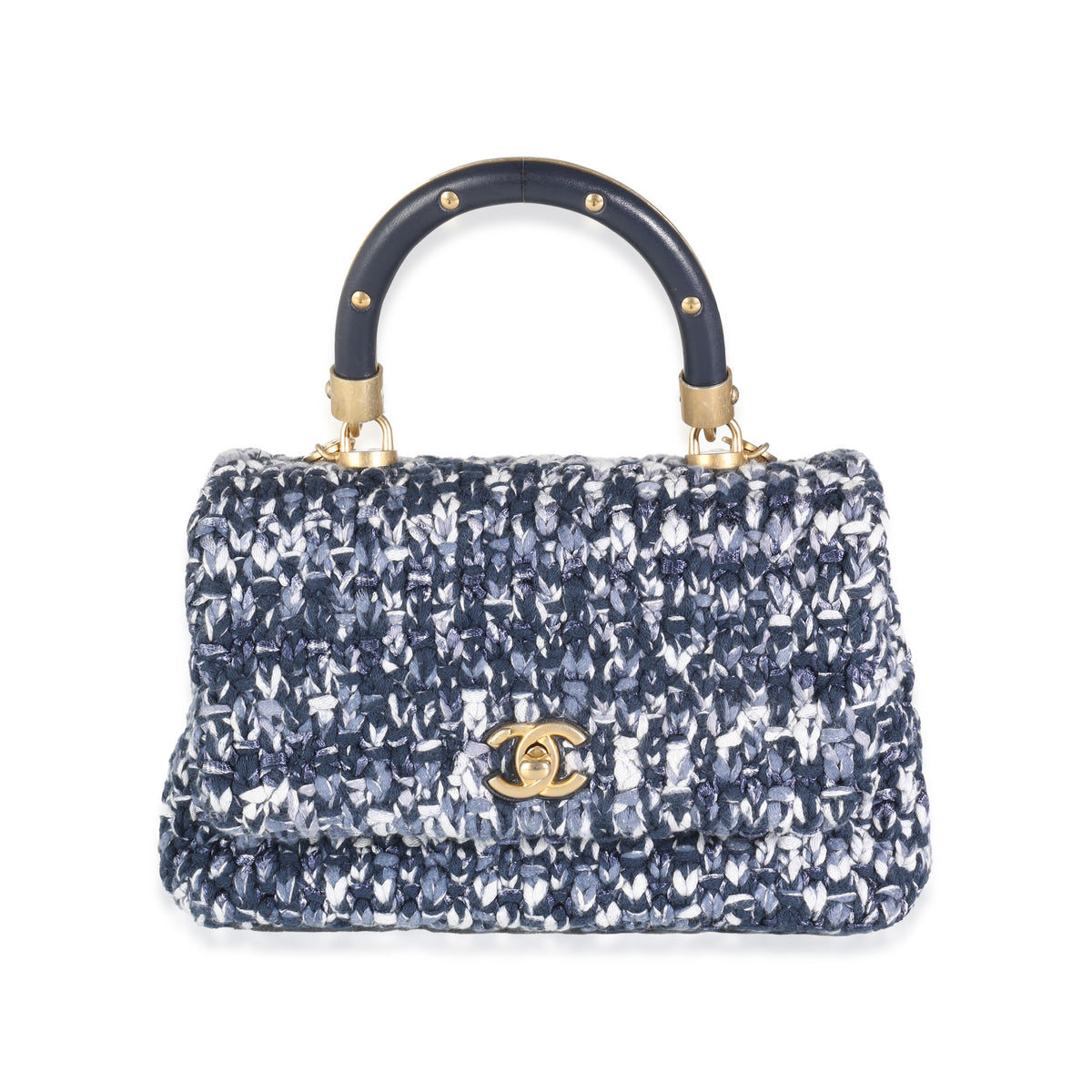 Blue Crochet Mini Coco Top Handle Flap Bag