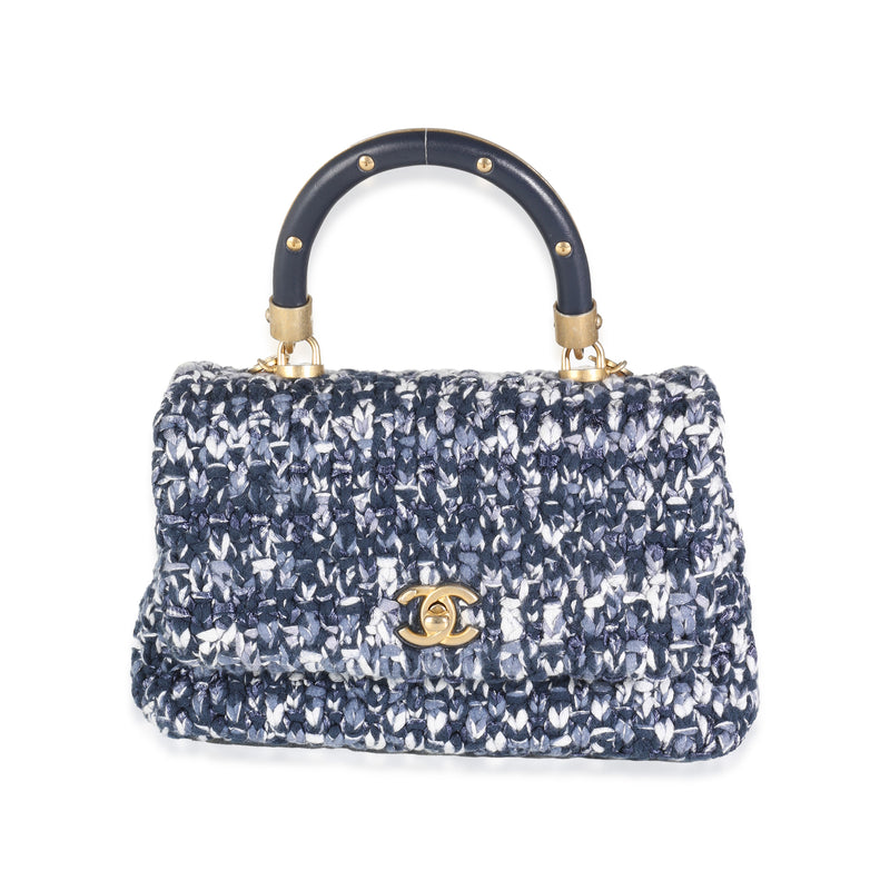 Blue Crochet Mini Coco Top Handle Flap Bag