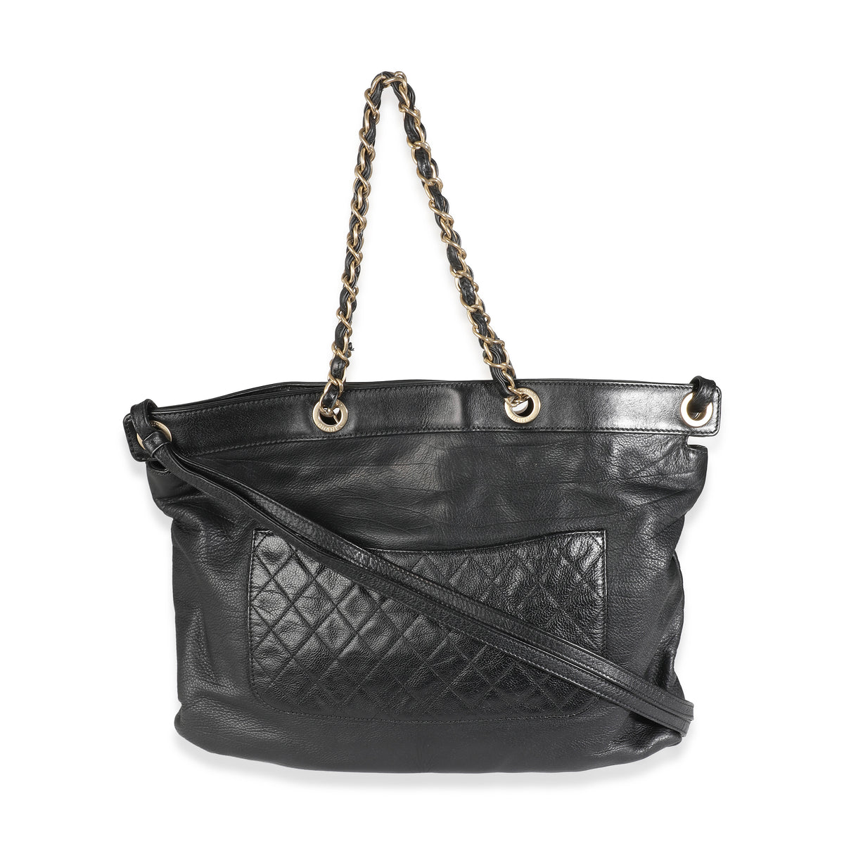 Black Grained Calfskin Mosaic CC Tote