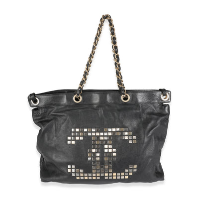 Black Grained Calfskin Mosaic CC Tote