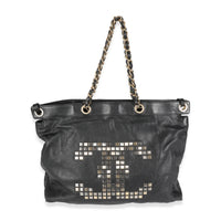 Black Grained Calfskin Mosaic CC Tote