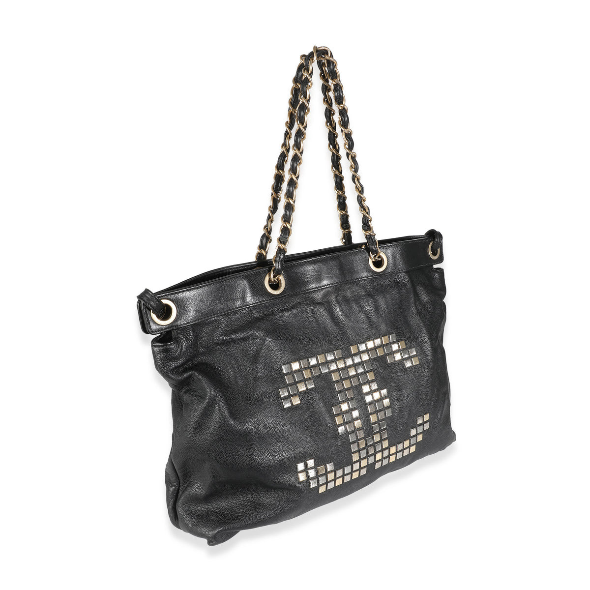 Black Grained Calfskin Mosaic CC Tote