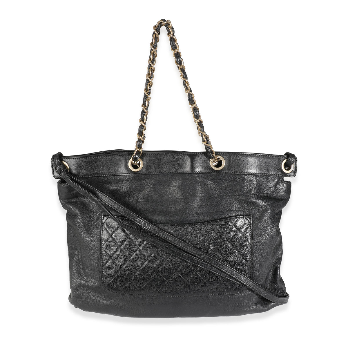 Black Grained Calfskin Mosaic CC Tote