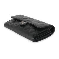 Black Quilted Caviar Classic Long Flap Wallet