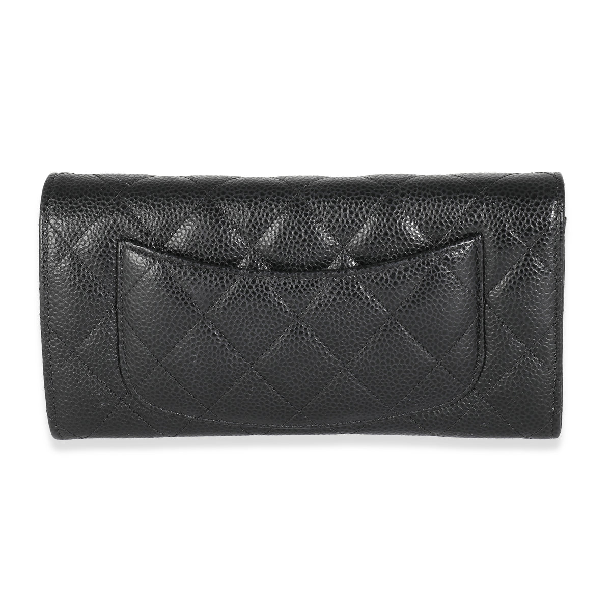 Black Quilted Caviar Classic Long Flap Wallet