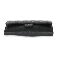 Black Quilted Caviar Classic Long Flap Wallet