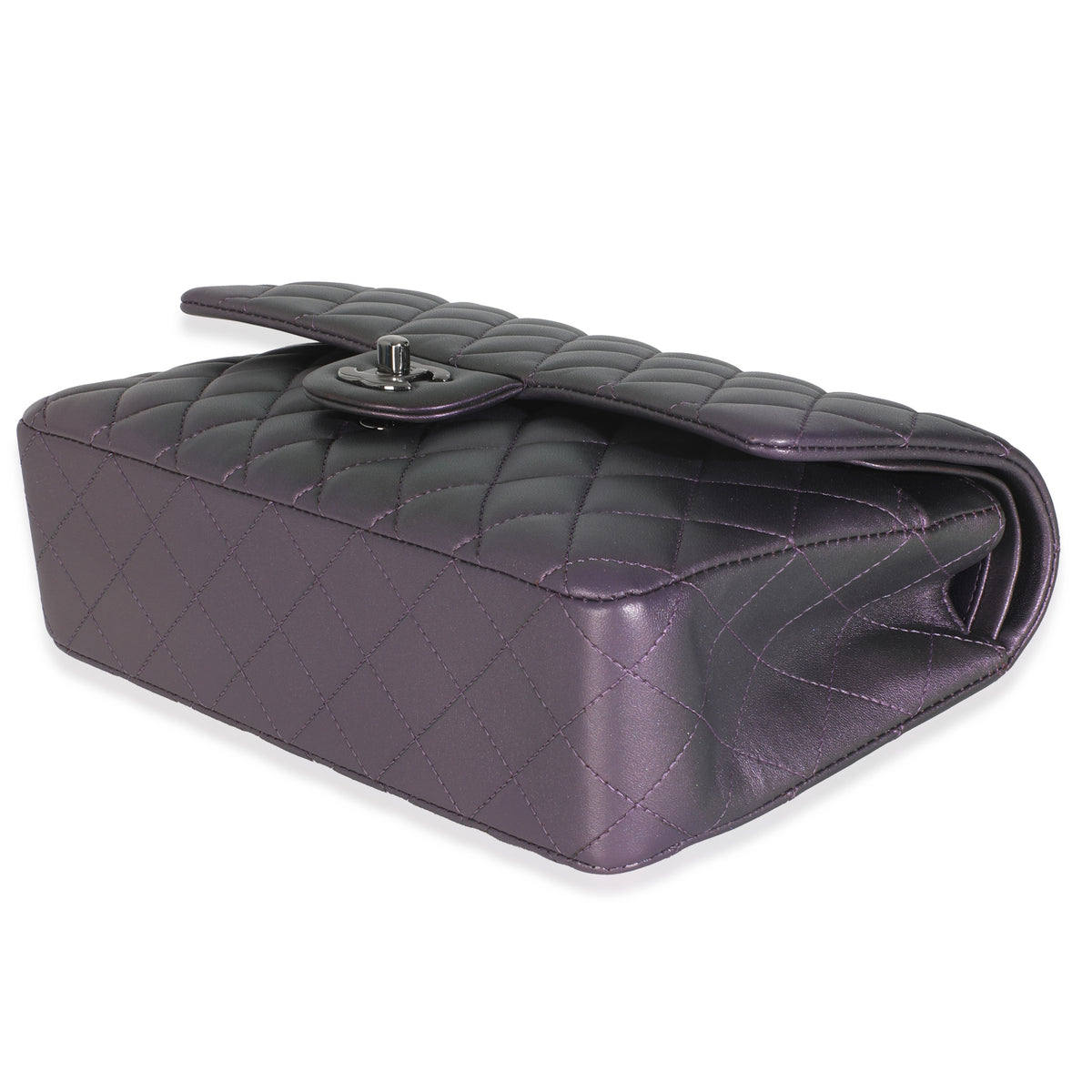 Chanel Purple Quilted Iridescent Lambskin Medium Classic Double Flap Bag Handbag box