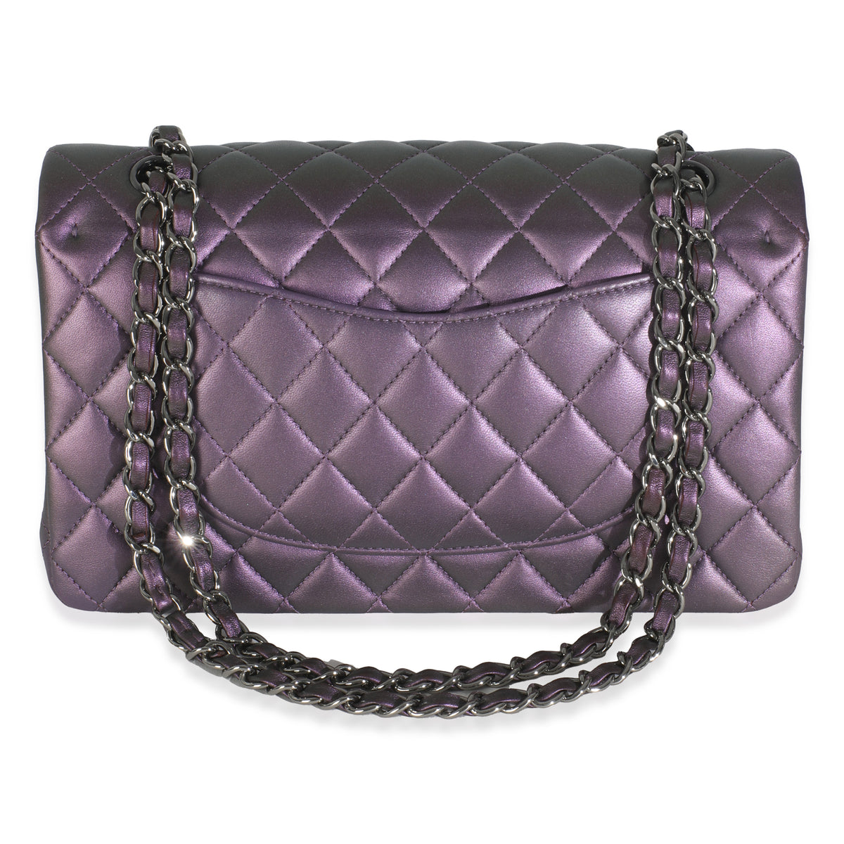 Chanel Purple Quilted Iridescent Lambskin Medium Classic Double Flap Bag Handbag bv