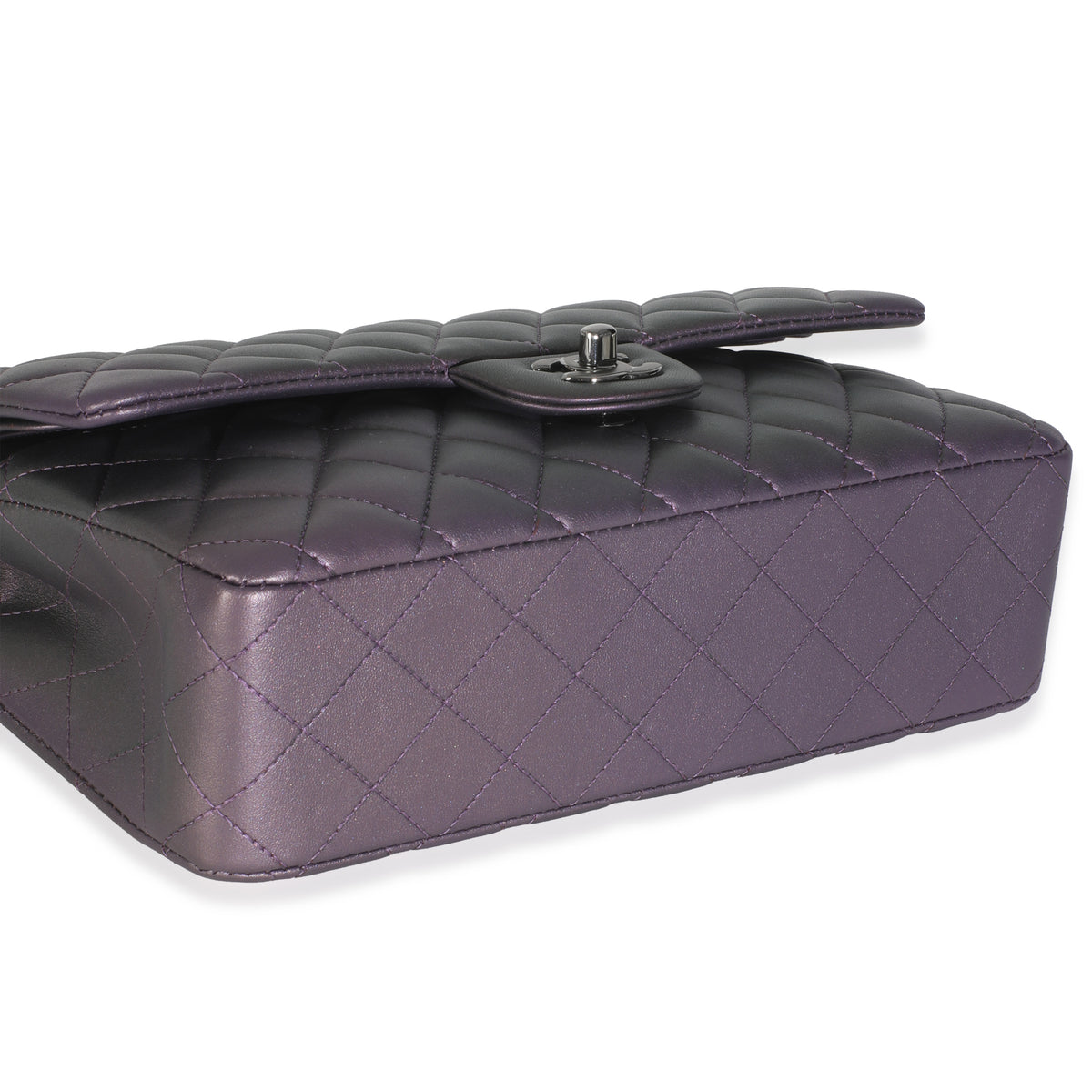 Chanel Purple Quilted Iridescent Lambskin Medium Classic Double Flap Bag Handbag clasp