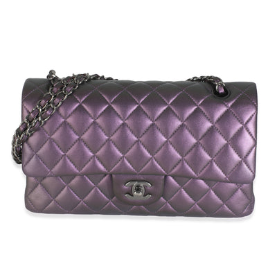 Chanel Purple Quilted Iridescent Lambskin Medium Classic Double Flap Bag Handbag fv