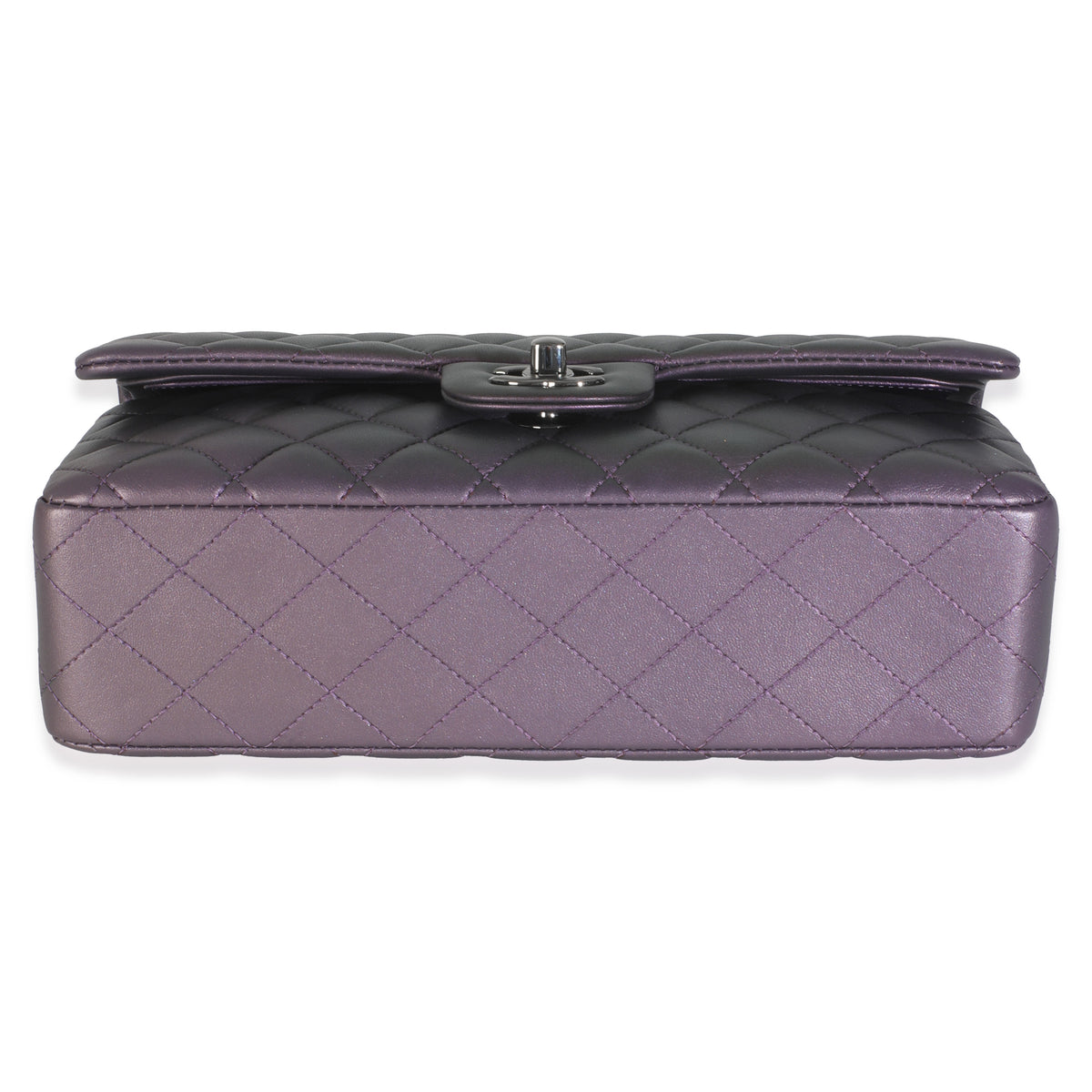 Chanel Purple Quilted Iridescent Lambskin Medium Classic Double Flap Bag Handbag stamp
