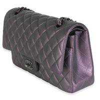 Chanel Purple Quilted Iridescent Lambskin Medium Classic Double Flap Bag Handbag sv